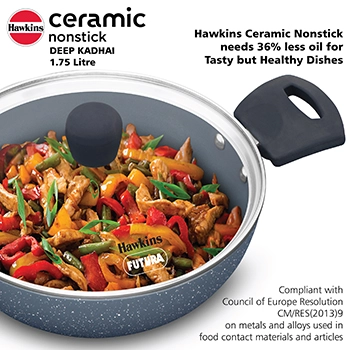 Induction Compatible Ceramic Nonstick Deep Kadhai 1.75 Litre with Glass Lid (ICK175G) - Image 2