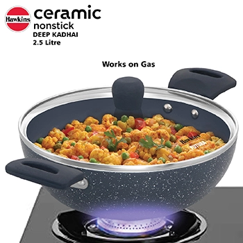 Induction Compatible Ceramic Nonstick Deep Kadhai 2.5 Litre with Glass Lid (ICK25G) - Image 5