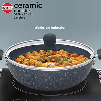 Induction Compatible Ceramic Nonstick Deep Kadhai 2.5 Litre with Glass Lid (ICK25G) - Image 6