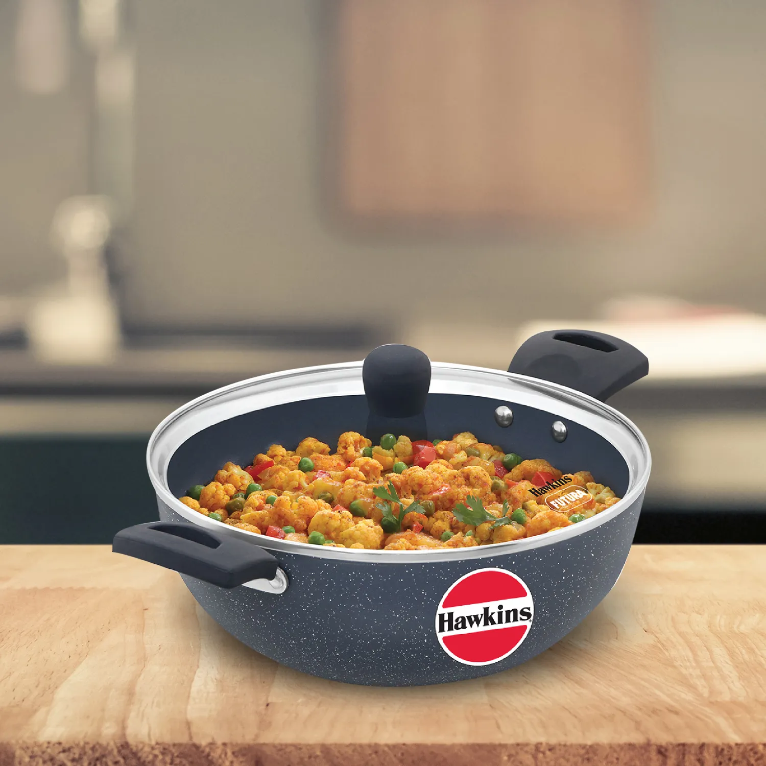 Induction Compatible Ceramic Nonstick Deep Kadhai 3.5 Litre with Glass Lid (ICK35G)