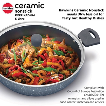Induction Compatible Ceramic Nonstick Deep Kadhai 5 Litre with Glass Lid (ICK50G) - Image 2