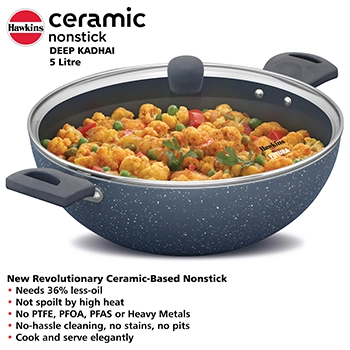 Induction Compatible Ceramic Nonstick Deep Kadhai 5 Litre with Glass Lid (ICK50G) - Image 3