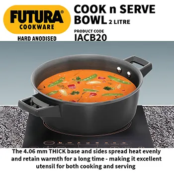 Induction Compatible Cook-n-Serve Bowl 2 Litre with Hard Anodised Lid (IACB20) - Image 4