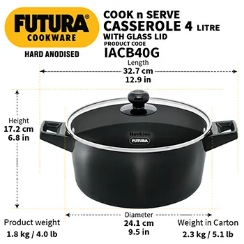 Induction Compatible Cook n Serve Casserole 4 Litre with Glass lid (IACB40G) - Image 3