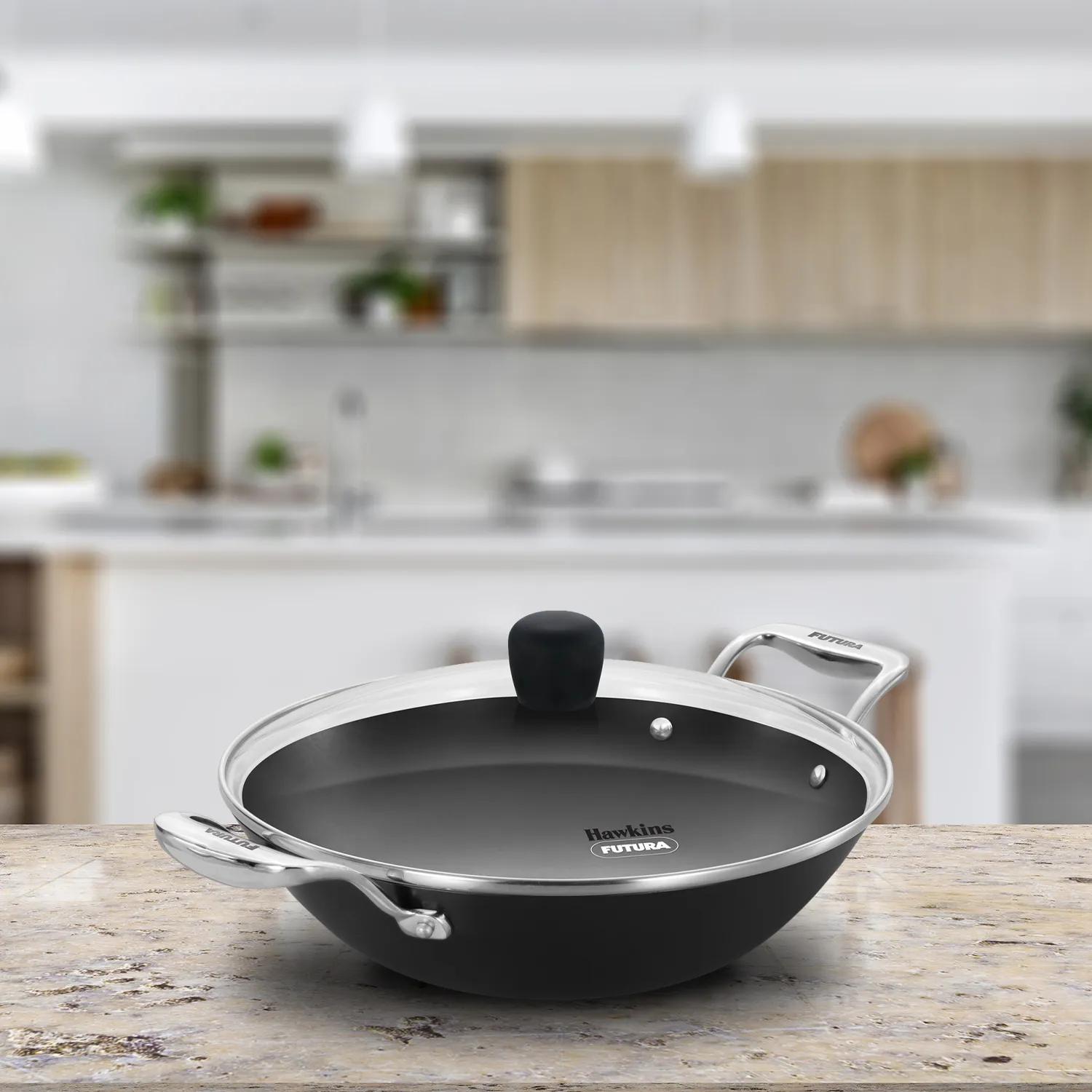 Induction Compatible Futura Ironman Slim Cast Iron Kadhai 2.5 Litre with Glass Lid (IMK25G)