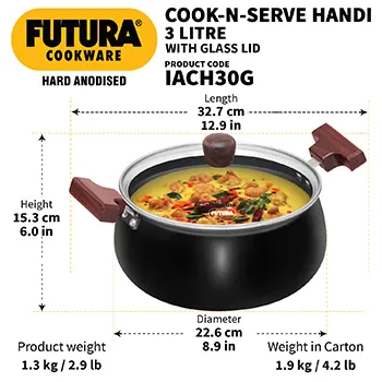 Induction Compatible Hard Anodised Cook-n-Serve Handi 3 Litre (IACH30G) - Image 3