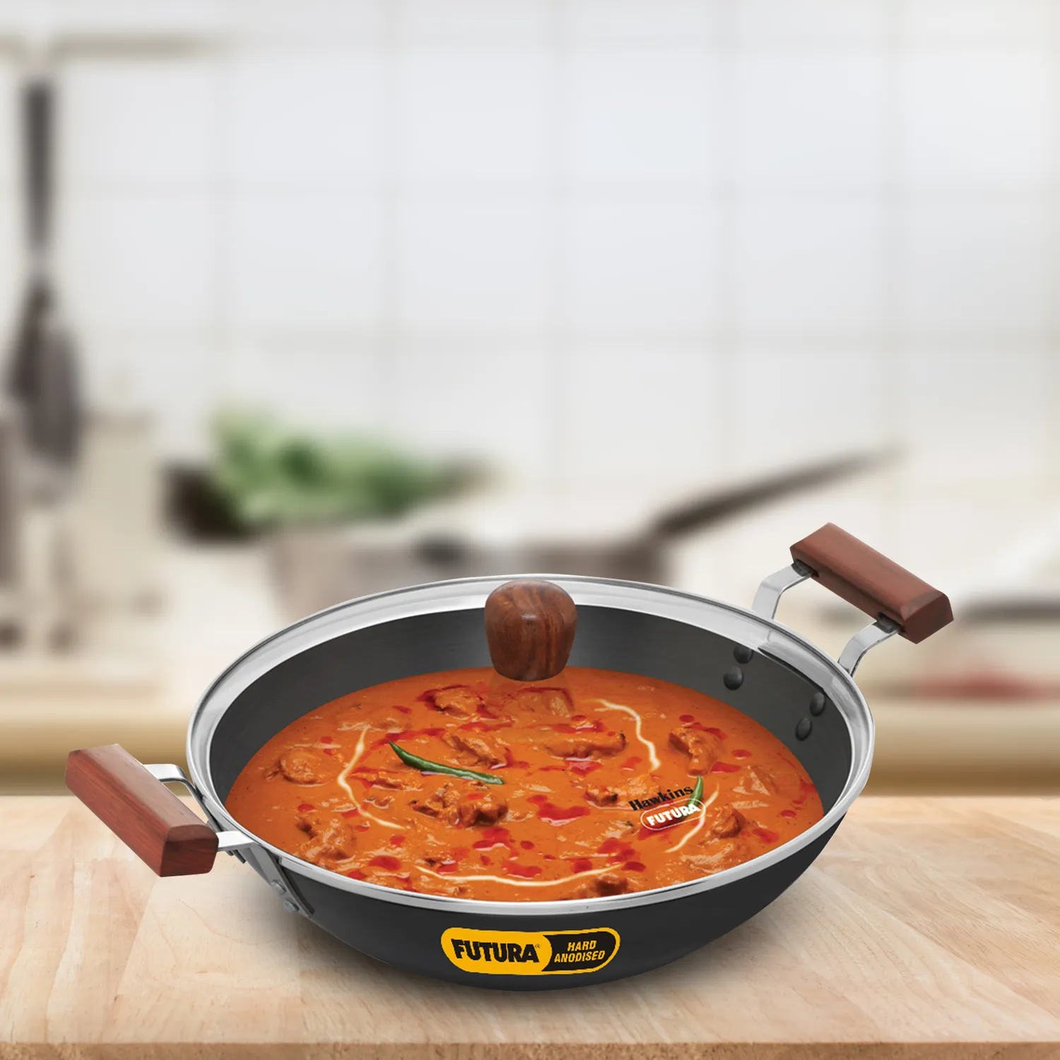 Induction Compatible Hard Anodised Deep-Fry Pan 3.75 Litre with Glass Lid (Flat Bottom) (IAD375G)