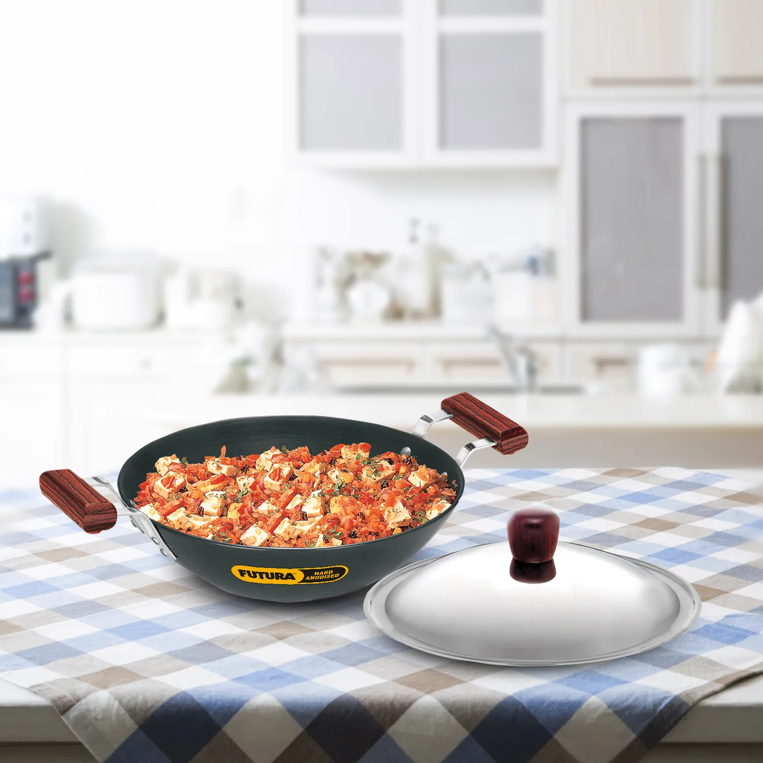 Induction Compatible Hard Anodised Deep-Fry Pan 3.75 Litre with Stainless Steel Lid (Flat Bottom, 4.06 mm Thick) (IAD375S)