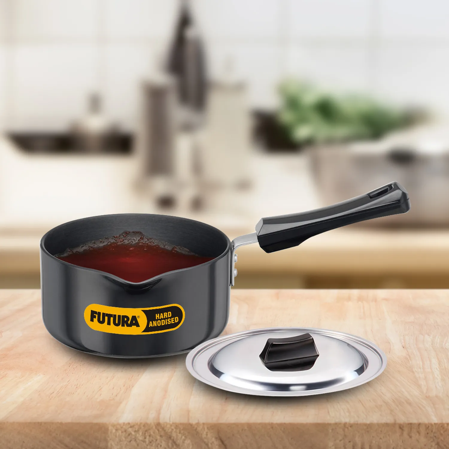 Induction Compatible Hard Anodised Saucepan 1.5 Litre with Stainless Steel Lid (3.25 mm Thick) (IAS15S)