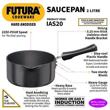 Induction Compatible Hard Anodised Saucepan 2 Litre (3.25 mm Thick) (IAS20) - Image 2