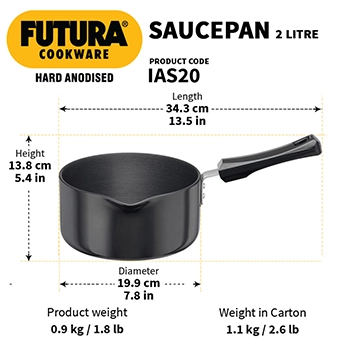 Induction Compatible Hard Anodised Saucepan 2 Litre (3.25 mm Thick) (IAS20) - Image 3