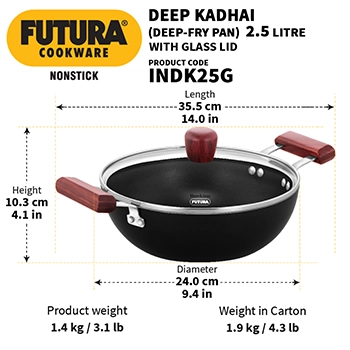 Induction Compatible Nonstick Deep Kadhai 2.5 Litre with Glass Lid (Flat Bottom) (INDK25G) - Image 3