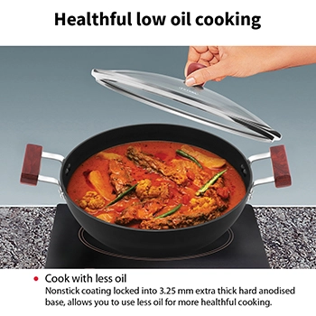 Induction Compatible Nonstick Deep Kadhai 2.5 Litre with Glass Lid (Flat Bottom) (INDK25G) - Image 4