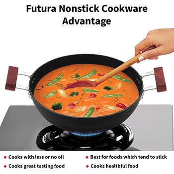 Induction Compatible Nonstick Deep Kadhai 5 Litre with Glass Lid with 2 Short Handles (Flat Bottom) (INK50G) - Image 4