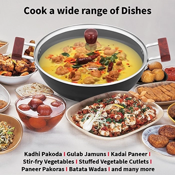 Induction Compatible Nonstick Deep Kadhai 5 Litre with Glass Lid with 2 Short Handles (Flat Bottom) (INK50G) - Image 5