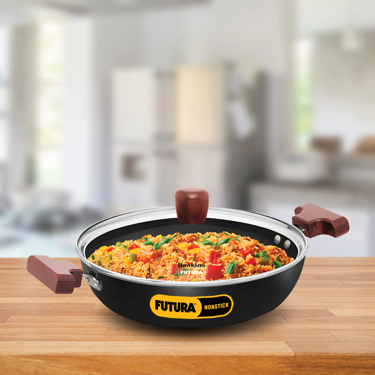 Induction Compatible Nonstick Shallow Kadhai 2.5 Litre with Glass Lid (Flat Bottom) (INSK25G)