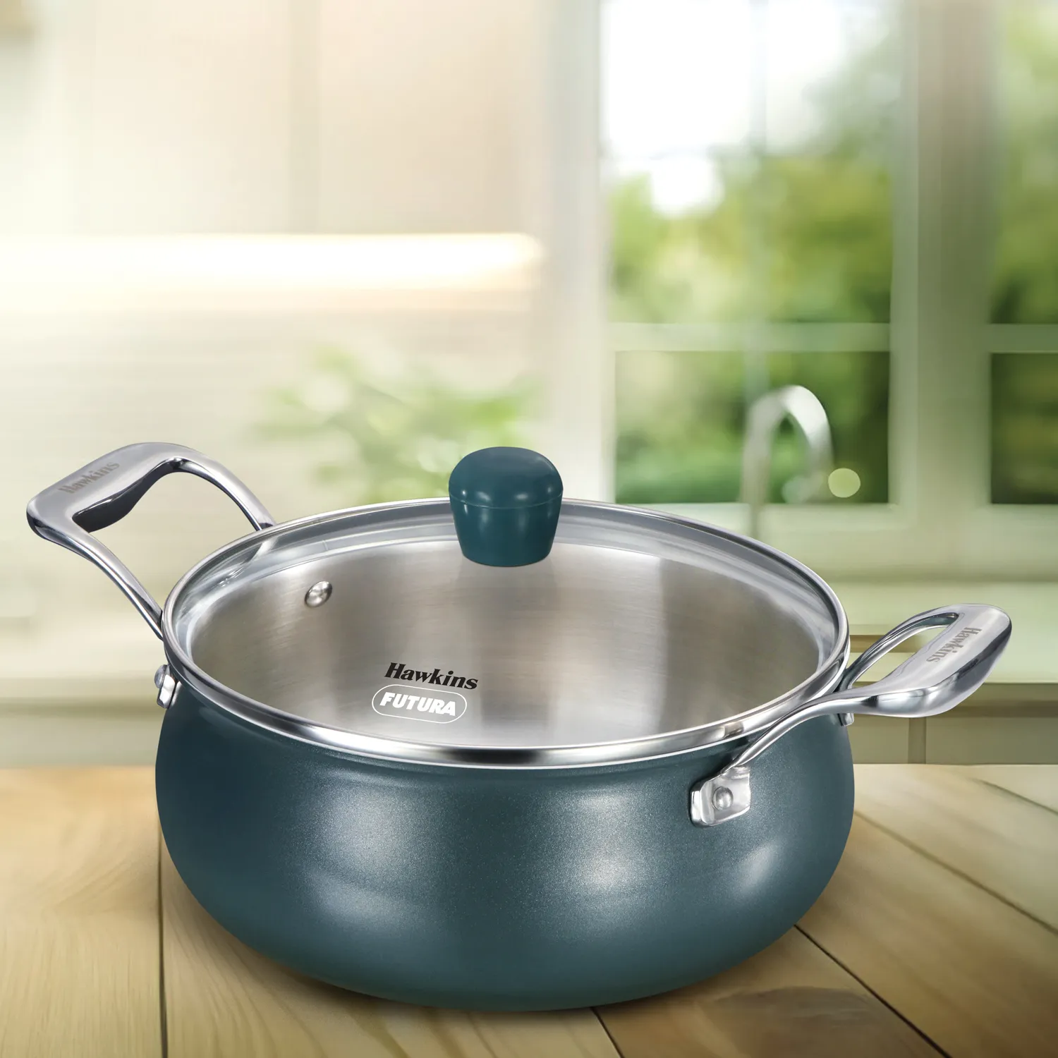 Induction Compatible Olive Pro 3 Litre SS Tri-Ply Handi with Glass Lid (POSH30G)