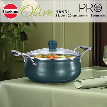 Induction Compatible Olive Pro 3 Litre SS Tri-Ply Handi with Glass Lid (POSH30G) - Image 2