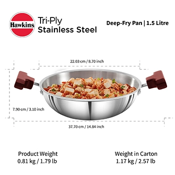 Induction Compatible SS Tri-ply Deep Kadhai 1.5 Litre (3 mm Thick) (SSD15) - Image 5