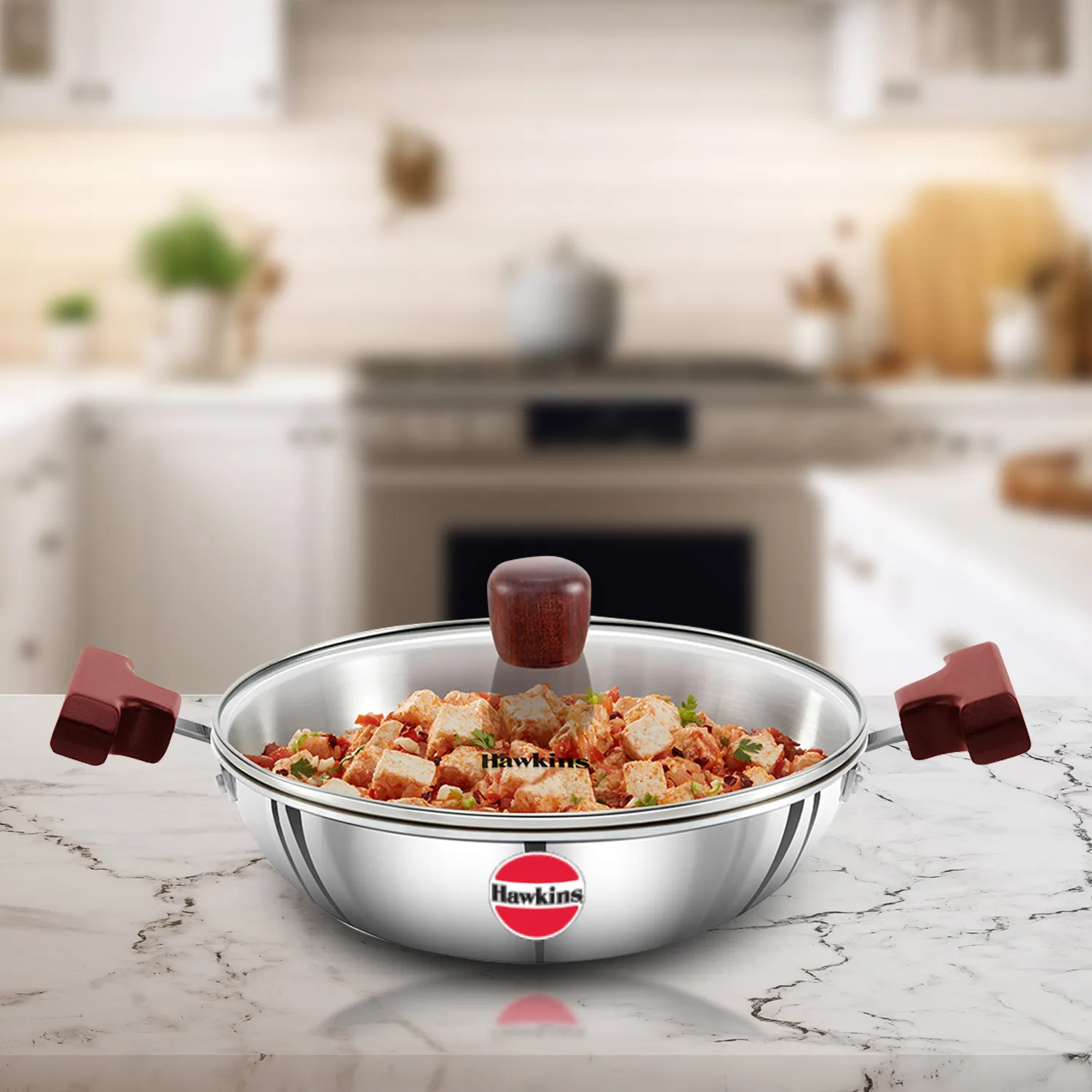 Induction Compatible SS Tri-ply Deep Kadhai 1.5 Litre with Glass Lid (3 mm Thick) (SSD15G)