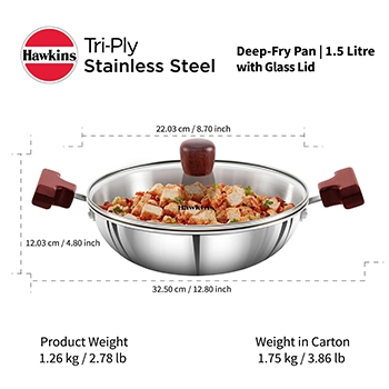 Induction Compatible SS Tri-ply Deep Kadhai 1.5 Litre with Glass Lid (3 mm Thick) (SSD15G) - Image 5