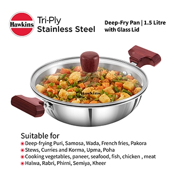 Induction Compatible SS Tri-ply Deep Kadhai 1.5 Litre with Glass Lid (3 mm Thick) (SSD15G) - Image 6