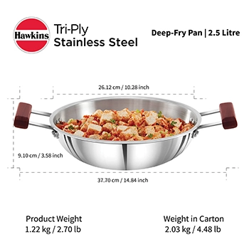 Induction Compatible SS Tri-ply Deep Kadhai 2.5 Litre (3 mm Thick) (SSD25) - Image 5