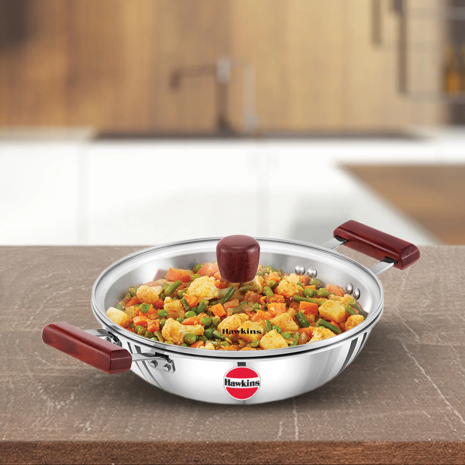 Induction Compatible SS Tri-ply Deep Kadhai 2.5 Litre with Glass Lid (3 mm Thick) (SSD25G)