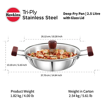 Induction Compatible SS Tri-ply Deep Kadhai 2.5 Litre with Glass Lid (3 mm Thick) (SSD25G) - Image 5