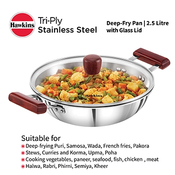 Induction Compatible SS Tri-ply Deep Kadhai 2.5 Litre with Glass Lid (3 mm Thick) (SSD25G) - Image 6