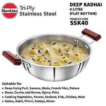 Induction Compatible SS Tri-ply Deep Kadhai 4 Litre (SSK40) - Image 5