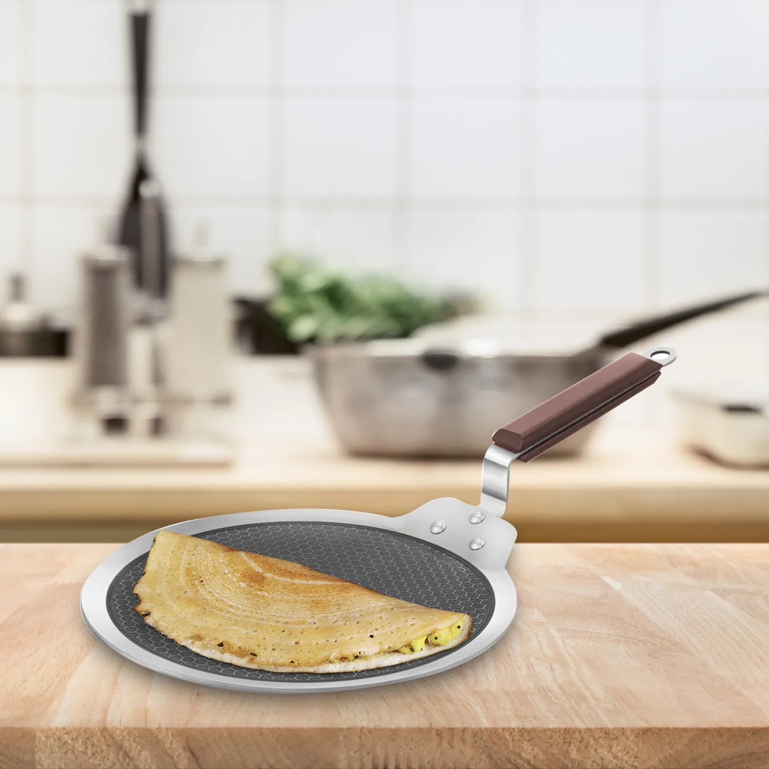 Induction Compatible SS Tri-ply Dosa Tava with Shielded Nonstick 28 cm (NSDT28)