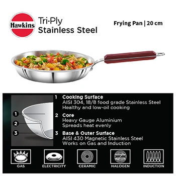 Induction Compatible SS Tri-ply Frying Pan 20 cm (3 mm Thick) (SSF20) - Image 2
