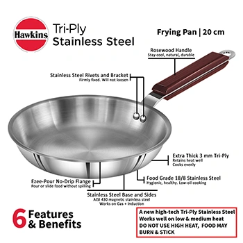Induction Compatible SS Tri-ply Frying Pan 20 cm (3 mm Thick) (SSF20) - Image 3