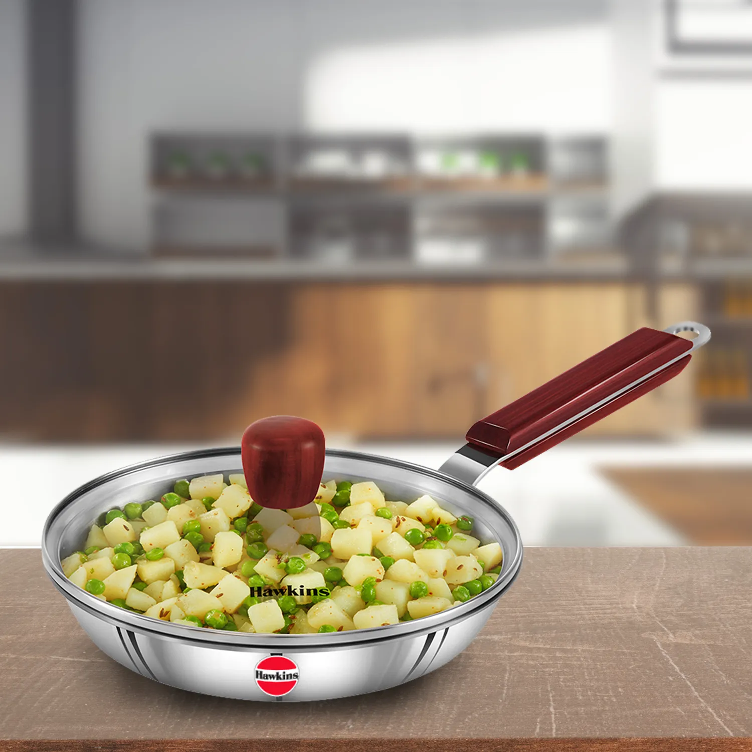 Induction Compatible SS Tri-ply Frying Pan 20 cm with Glass Lid (3 mm Thick) (SSF20G)