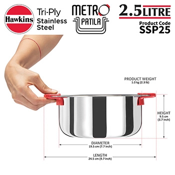 Induction Compatible SS Tri-ply Metro Patila 2.5 Litre (SSP25) - Image 5