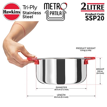 Induction Compatible SS Tri-ply Metro Patila 2 Litre (SSP20) - Image 5