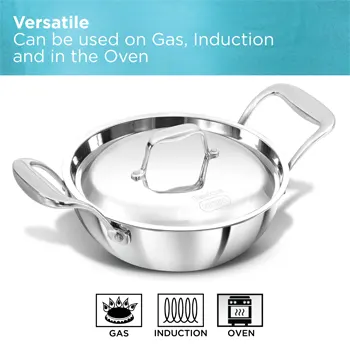 Induction Compatible SS Tri-ply PRO Deep-Fry Pan 1.5 Litre with Stainless Steel Lid (PSK15S) - Image 5