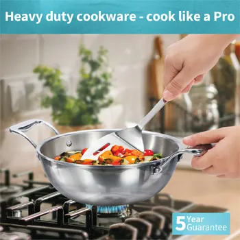 Induction Compatible SS Tri-ply PRO Deep-Fry Pan 3.5 Litre with Stainless Steel Lid (PSK35S) - Image 2