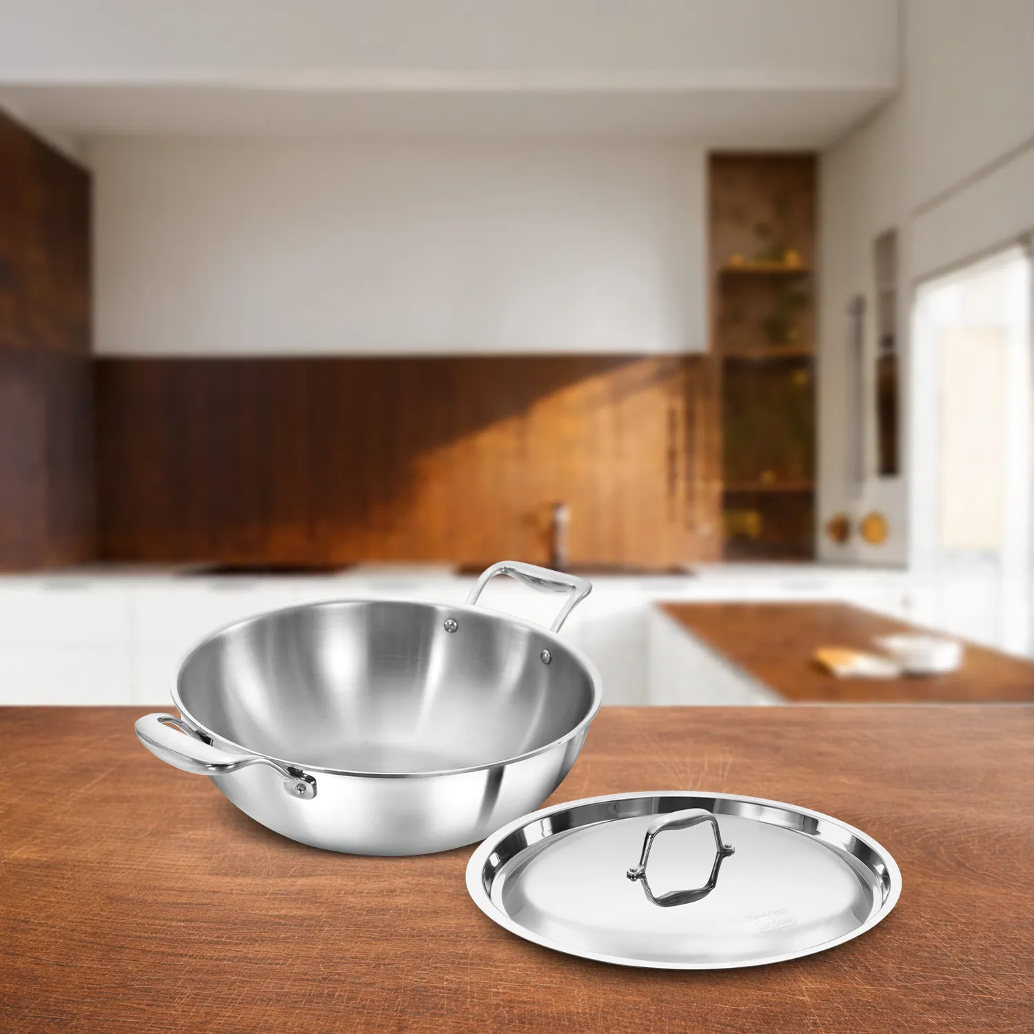 Induction Compatible SS Tri-ply PRO Deep-Fry Pan 5 Litre with Stainless Steel Lid (PSK50S)