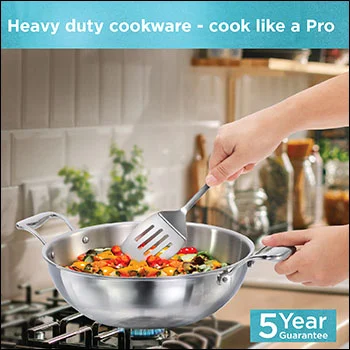 Induction Compatible SS Tri-ply PRO Deep-Fry Pan 5 Litre with Stainless Steel Lid (PSK50S) - Image 2