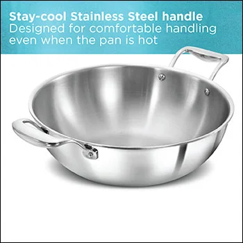Induction Compatible SS Tri-ply PRO Deep-Fry Pan 5 Litre with Stainless Steel Lid (PSK50S) - Image 4
