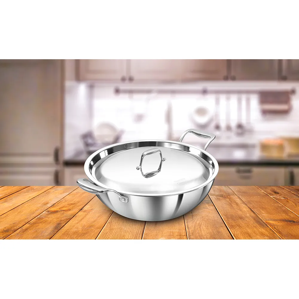 Induction Compatible SS Tri-ply PRO Deep-Fry Pan 6 Litre with Stainless Steel Lid (PSK60S)