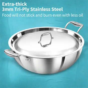 Induction Compatible SS Tri-ply PRO Deep-Fry Pan 8 Litre with Stainless Steel Lid (PSK80S) - Image 3