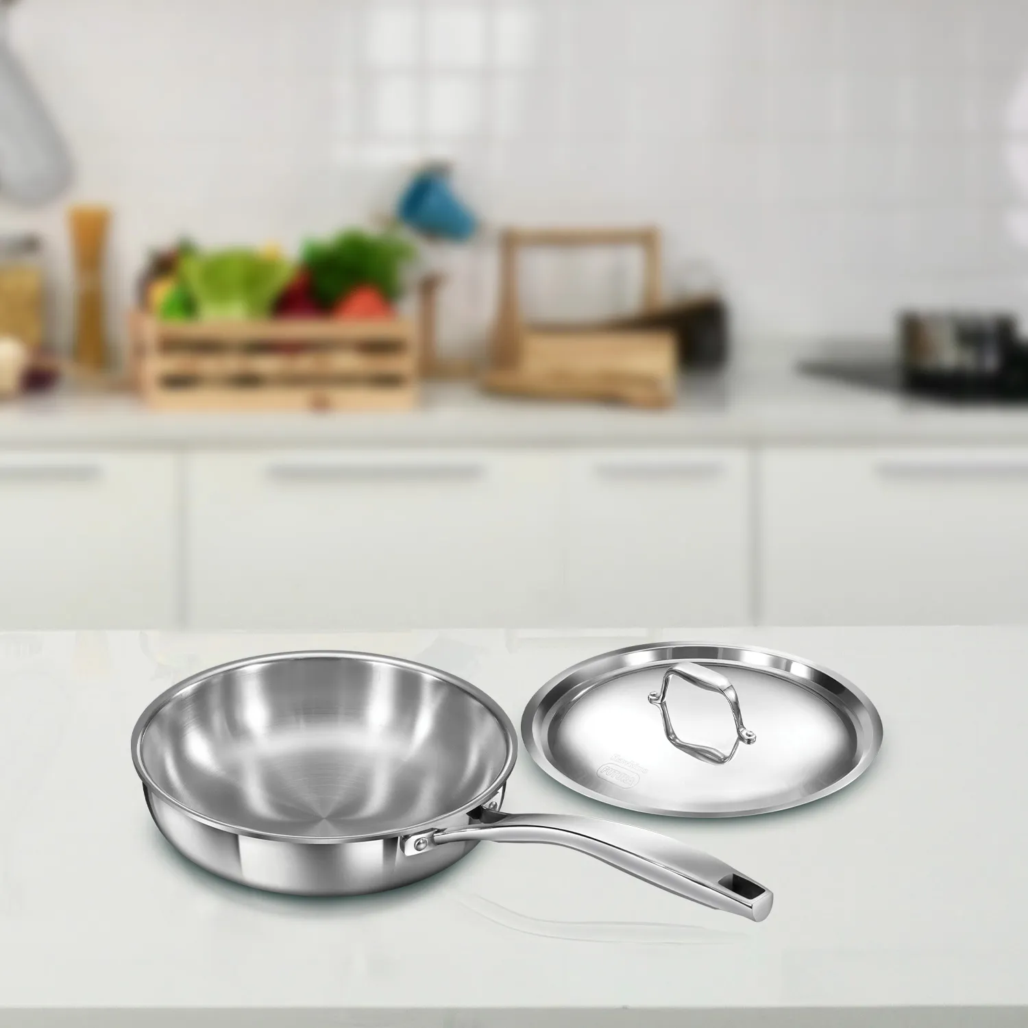 Induction Compatible SS Tri-ply PRO Frying Pan 22 cm with Stainless Steel Lid (PSF22S)