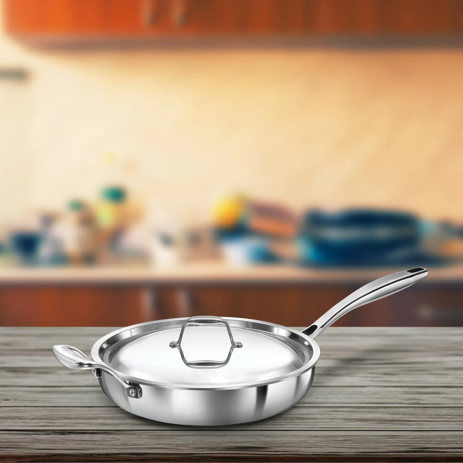 Induction Compatible SS Tri-ply PRO Frying Pan 26 cm with Stainless Steel Lid (PSF26S)