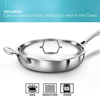 Induction Compatible SS Tri-ply PRO Frying Pan 26 cm with Stainless Steel Lid (PSF26S) - Image 5