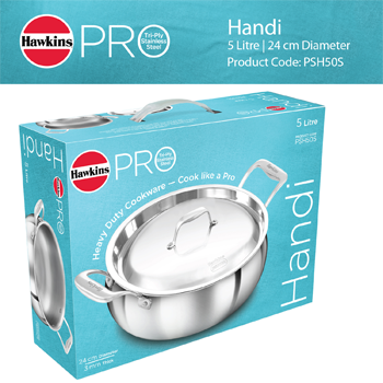 Induction Compatible SS Tri-ply PRO Handi 5 Litre with Stainless Steel Lid (PSH50S) - Image 5
