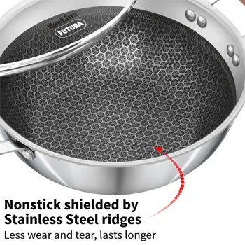 Induction Compatible SS Tri-ply Shielded Nonstick Deep Kadhai 2.5 Litre with Glass Lid (NSDK25G) - Image 2