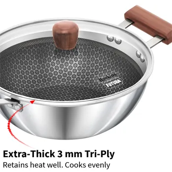 Induction Compatible SS Tri-ply Shielded Nonstick Deep Kadhai 2.5 Litre with Glass Lid (NSDK25G) - Image 4